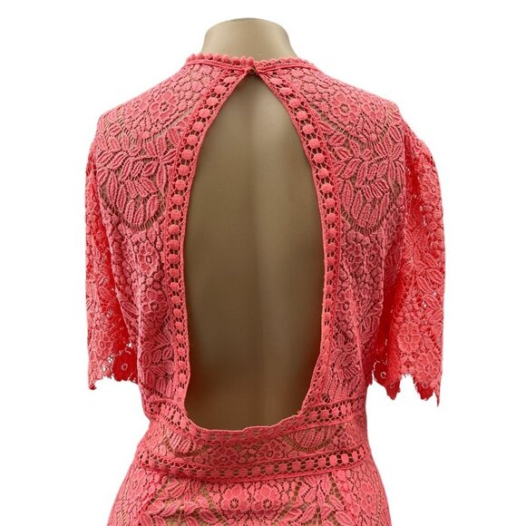 Saylor Darian Open Back Ruffle Mini Cocktail Dress Lace Crochet Coral Women XL - Picture 5 of 15